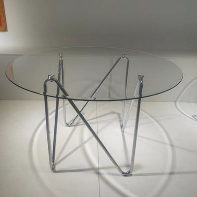 121cm Luxe Modieuze Glas/metaal- Eettafel en Beklede Metaalstoel